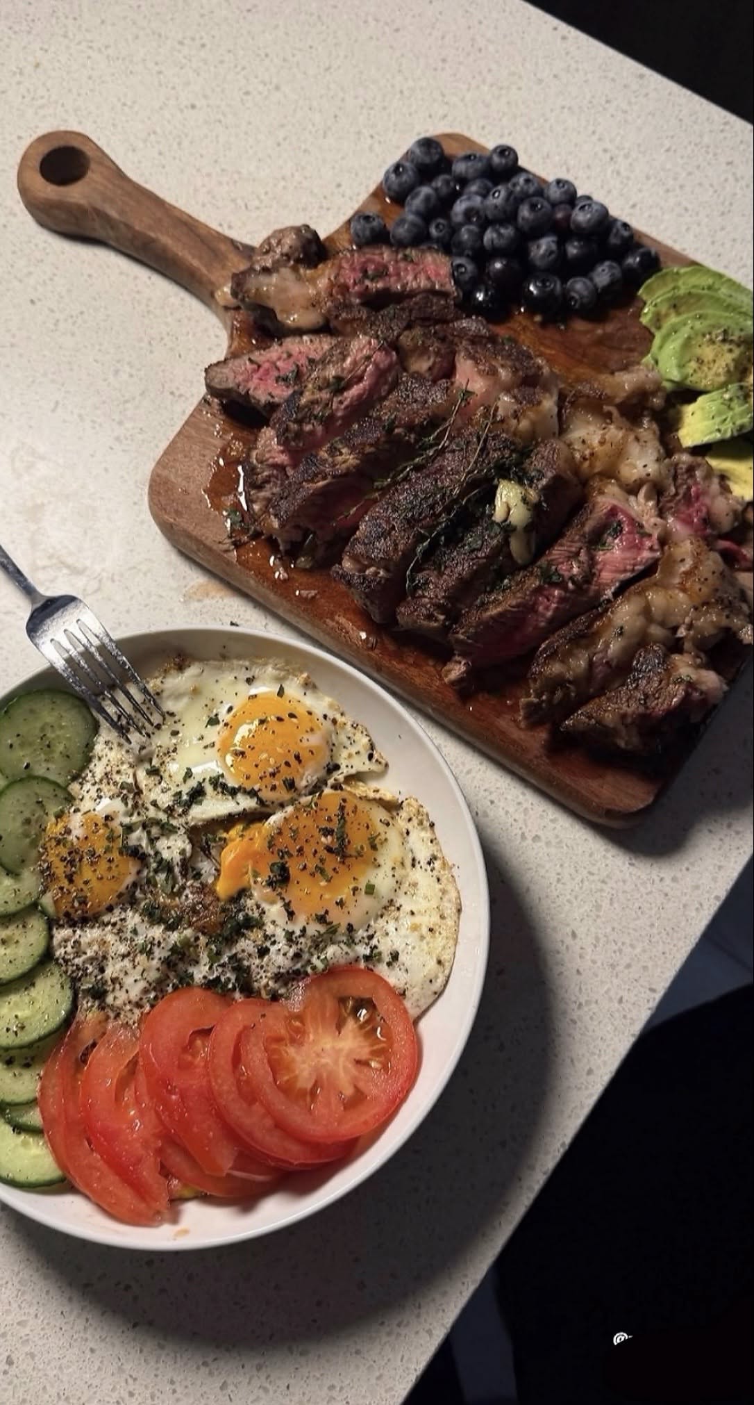 Grilled Steak & Charred Vegetable Plate with Cutting Board Marinade