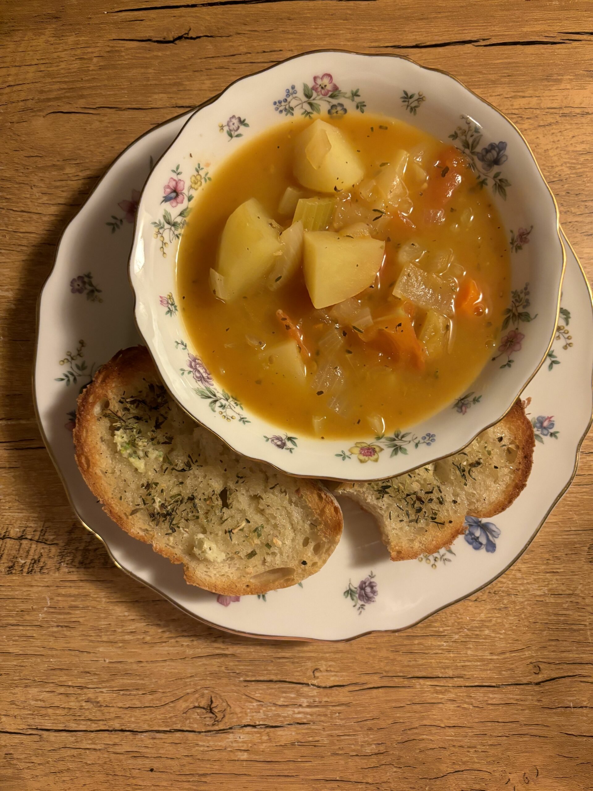 Rustic Tomato Soup with Two Slices of Grilled Country Bread